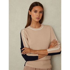 REISS ANNIE Wool Blend Colourblock Crew Neck Jumper With Cashmere